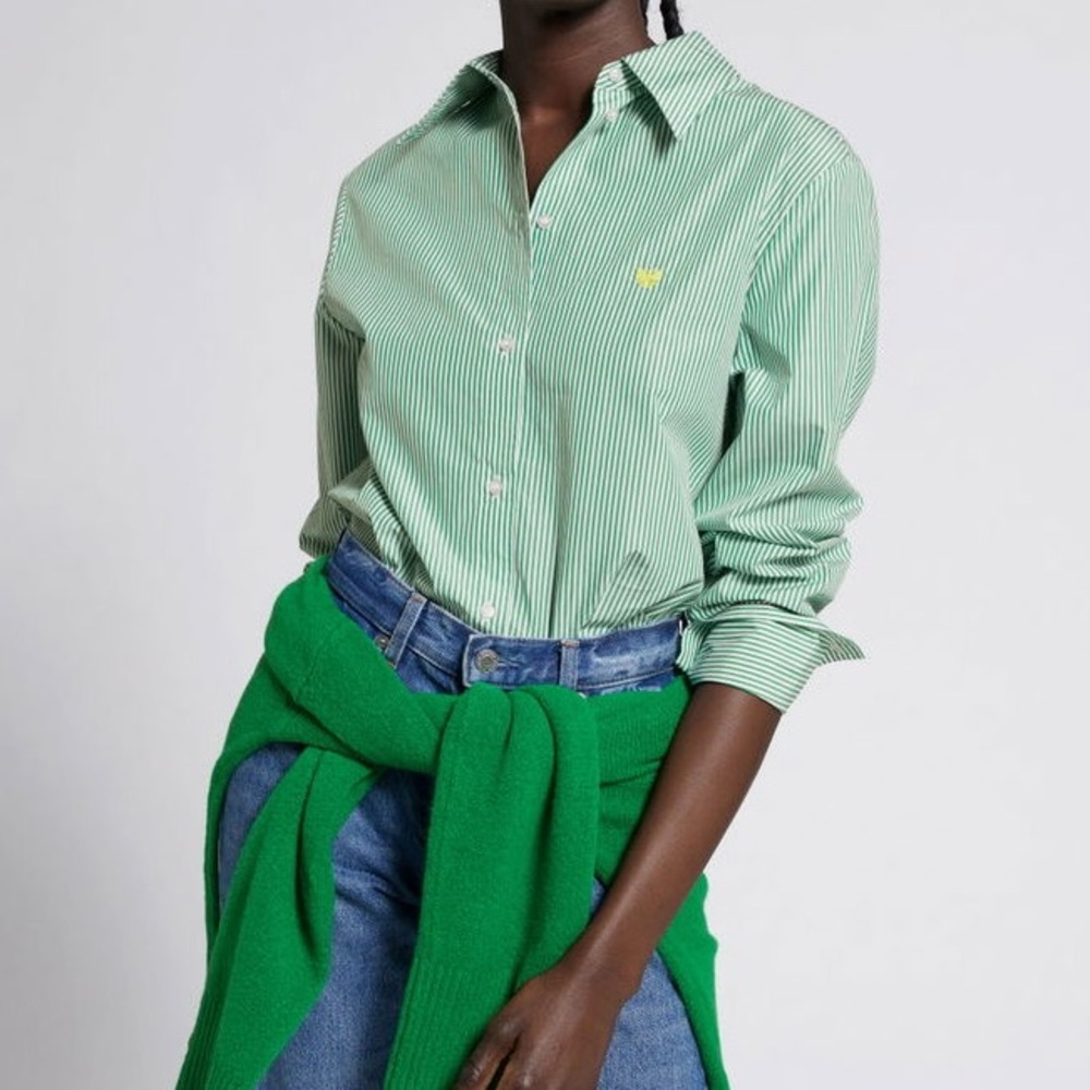 & Other Stories Butterfly Embroidered Striped Shirt size 8